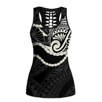 Aloha Hawaii Kalo Pikake Lei Hollow Tank Top Chest Tattoo Black Hawaiian Pattern