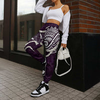 Aloha Hawaii Kalo Pikake Lei Jogger Pants Chest Tattoo Purple Hawaiian Pattern