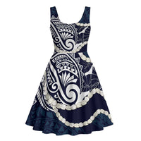 Aloha Hawaii Kalo Pikake Lei Midi Dress Chest Tattoo Oxford Blue Hawaiian Pattern LT14 - Polynesian Pride