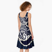 Aloha Hawaii Kalo Pikake Lei Midi Dress Chest Tattoo Oxford Blue Hawaiian Pattern LT14 - Polynesian Pride