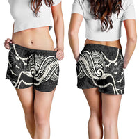Aloha Hawaii Kalo Pikake Lei Shorts for Women Chest Tattoo Black Hawaiian Pattern