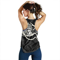 Aloha Hawaii Kalo Pikake Lei Women Racerback Tank Chest Tattoo Black Hawaiian Pattern