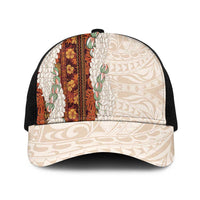 Aloha Hawaii Mikioi Lei Baseball Net Cap Beige Tropical Flower Pattern - Polynesian Pride