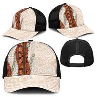 Aloha Hawaii Mikioi Lei Baseball Net Cap Beige Tropical Flower Pattern - Polynesian Pride