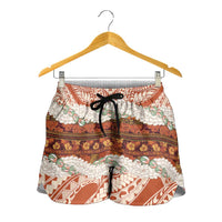 Aloha Hawaii Mikioi Lei Shorts for Women Cattail Red Tropical Flower Pattern - Polynesian Pride