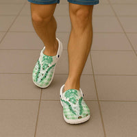 Aloha Hawaii Palaka Clogs Shoes Green Plumeria Lei