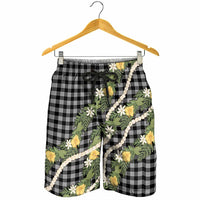 Aloha Puakenikeni Anthurium Pikake Lei Shorts for Men Black Hawaiian Palaka Pattern