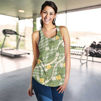 Aloha Puakenikeni Anthurium Pikake Lei Women Racerback Tank Green Hawaiian Palaka Pattern