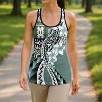 Aloha Vintage Plumeria Hawaiian Tapa Pattern Hollow Tank Top Dark Turquoise Hawaiian Tapa Pattern - Polynesian Pride