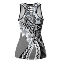 Aloha Vintage Plumeria Hawaiian Tapa Pattern Hollow Tank Top Gray Hawaiian Tapa Pattern - Polynesian Pride