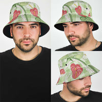 Anthurium Pikake Ti Leaf Palaka Bucket Hat Green Version LT01 - Polynesian Pride