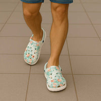 Anthurium Plumeria Lei Pastel Clogs Shoes Teal Hawaiian Splendid Palaka