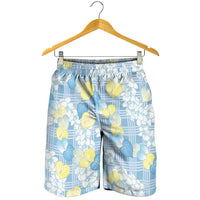 Anthurium Plumeria Lei Pastel Shorts for Men Blue Hawaiian Splendid Palaka
