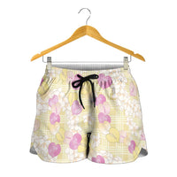 Anthurium Plumeria Lei Pastel Shorts for Women Yellow Hawaiian Splendid Palaka