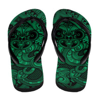 Aotearoa Maori Hei Tiki Flip Flops Kakariki Kowhaiwhai Puhoro Motif