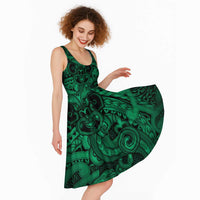 Aotearoa Maori Hei Tiki Midi Dress Kakariki Kowhaiwhai Puhoro Motif LT9 - Polynesian Pride