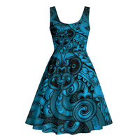 Aotearoa Maori Hei Tiki Midi Dress Kikorangi Kowhaiwhai Puhoro Motif LT9 - Polynesian Pride