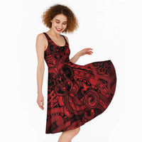 Aotearoa Maori Hei Tiki Midi Dress Whero Kowhaiwhai Puhoro Motif LT9 - Polynesian Pride