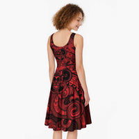 Aotearoa Maori Hei Tiki Midi Dress Whero Kowhaiwhai Puhoro Motif LT9 - Polynesian Pride