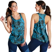 Aotearoa Maori Hei Tiki Women Racerback Tank Kikorangi Kowhaiwhai Puhoro Motif