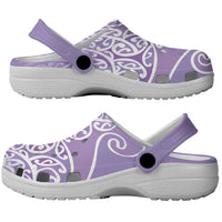 Aotearoa Maori Koru Curves Clogs Shoes Silver Ferns - Amethyst LT7 - Polynesian Pride
