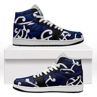 Aotearoa Maori Kowhaiwhai High Sneakers AJ1 Kikorangi Puhoro and Patiki LT9 Blue - Polynesian Pride