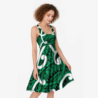 Aotearoa Maori Kowhaiwhai Midi Dress Kakariki Puhoro and Patiki LT9 - Polynesian Pride