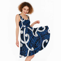 Aotearoa Maori Kowhaiwhai Midi Dress Kikorangi Puhoro and Patiki LT9 - Polynesian Pride
