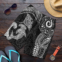 Aotearoa Maori Sea Animals Tribal Shorts for Men Manta Ray and Shark Moko Pattern Black Color LT03 Black - Polynesian Pride