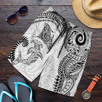 Aotearoa Maori Sea Animals Tribal Shorts for Men Manta Ray and Shark Moko Pattern White Color LT03 White - Polynesian Pride