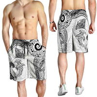 Aotearoa Maori Sea Animals Tribal Shorts for Men Manta Ray and Shark Moko Pattern White Color LT03 - Polynesian Pride