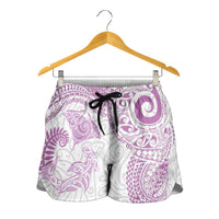 Aotearoa Maori Sea Animals Tribal Shorts for Women Manta Ray and Shark Moko Pattern Pink Color LT03 - Polynesian Pride