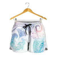 Aotearoa Maori Sea Animals Tribal Shorts for Women Manta Ray and Shark Moko Pattern Sweet Pastel LT03 - Polynesian Pride