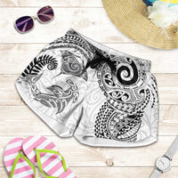 Aotearoa Maori Sea Animals Tribal Shorts for Women Manta Ray and Shark Moko Pattern White Color LT03 White - Polynesian Pride