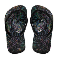 Aotearoa Moko Tribal Tattoo Flip Flops New Zealand Maori Penguin and Fantail Paua Shell Style LT03 - Polynesian Pride