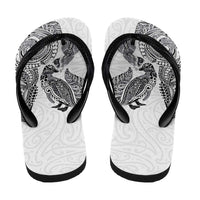 Aotearoa Moko Tribal Tattoo Flip Flops New Zealand Maori Penguin and Fantail White Color