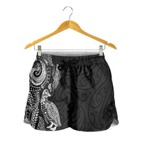 Aotearoa Moko Tribal Tattoo Shorts for Women New Zealand Maori Penguin and Fantail Black Color LT03 - Polynesian Pride