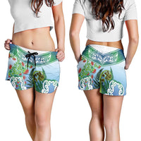 Aotearoa New Zealand Natural Plants Shorts for Women Pohutukawa with Silver Ferns Koru Frond Maori Tattoos LT03 - Polynesian Pride