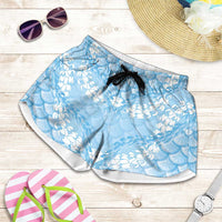 Baby Blue Mermaid Puakenikeni Maile Lei Shorts for Women LT01 Blue - Polynesian Pride