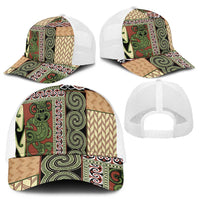 Beige Aotearoa Kowhaiwhai Pattern Baseball Net Cap NZ Maori Quilt Style - Polynesian Pride