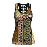 Beige Aotearoa Kowhaiwhai Pattern Hollow Tank Top NZ Maori Quilt Style LT14 Female Beige - Polynesian Pride