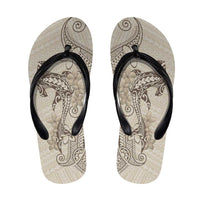 Beige Hawaii Flip Flops Hammerhead Shark Tattoo Curve Polynesian - Polynesian Pride