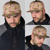 Beige Hawaii Hibiscus With Tropical Flowers Motifs Snapback Cap - Polynesian Pride