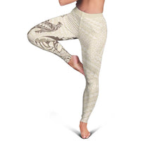 Beige Hawaii Leggings Hammerhead Shark Tattoo Curve Polynesian - Polynesian Pride