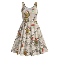 Beige Palaka Hawaii Mele Kalikimaka Midi Dress Ohia Lehua Shell Leis Funny Gingerbread Santa - Polynesian Pride