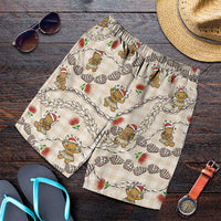 Beige Palaka Hawaii Mele Kalikimaka Shorts for Men Ohia Lehua Shell Leis Funny Gingerbread Santa LT14 Beige - Polynesian Pride