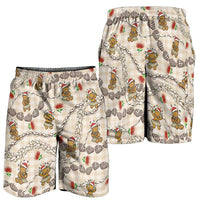 Beige Palaka Hawaii Mele Kalikimaka Shorts for Men Ohia Lehua Shell Leis Funny Gingerbread Santa LT14 - Polynesian Pride