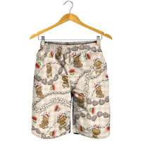Beige Palaka Hawaii Mele Kalikimaka Shorts for Men Ohia Lehua Shell Leis Funny Gingerbread Santa LT14 - Polynesian Pride