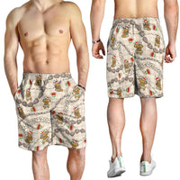 Beige Palaka Hawaii Mele Kalikimaka Shorts for Men Ohia Lehua Shell Leis Funny Gingerbread Santa LT14 - Polynesian Pride
