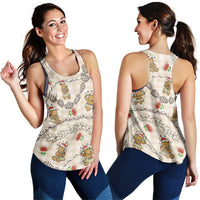 Beige Palaka Hawaii Mele Kalikimaka Women Racerback Tank Ohia Lehua Shell Leis Funny Gingerbread Santa - Polynesian Pride